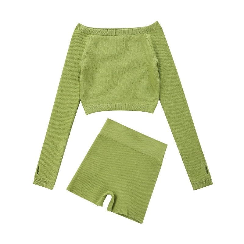 Girls Top Combo With Booty Shorts Ballet Dance Gymnastics Wear Knitted Leg Warmer Long Sleeve Pull Over Sweater Winter Set for Pilates Yoga Workout(Green,160 Height 150-160cm)