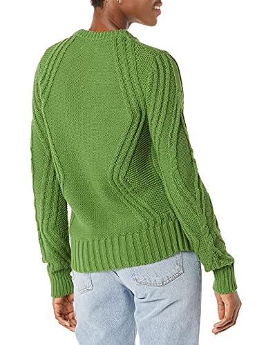 Amazon Essentials Damen Pullover mit Rundhalsausschnitt und Zopfmuster aus 100 % Baumwolle, Grün, M