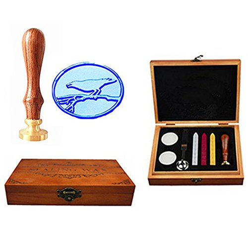 Boîte de luxe en bois oiseau sur branche et sceau de cire rétro