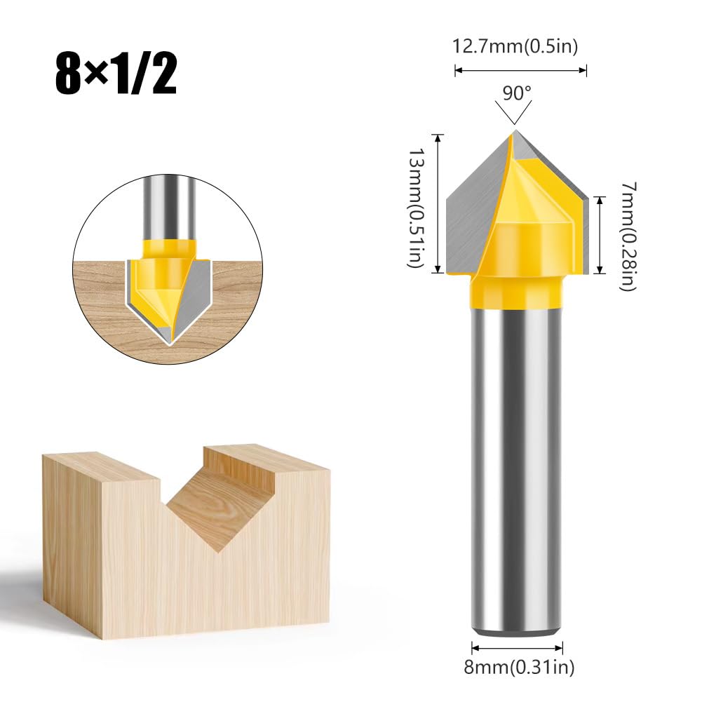 4 frese a V con codolo da 8 mm, fresa a V 90° CNC a V, fresa per la lavorazione del legno