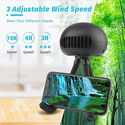 Image of Portable Bladeless Mini Handheld Fan with Flexible Tripod - Clip on Stroller Fan, 3 Speeds, Rechargeable Battery Operated for Stroller, Car Seat, Crib, Bike and Desktop (Black 1)