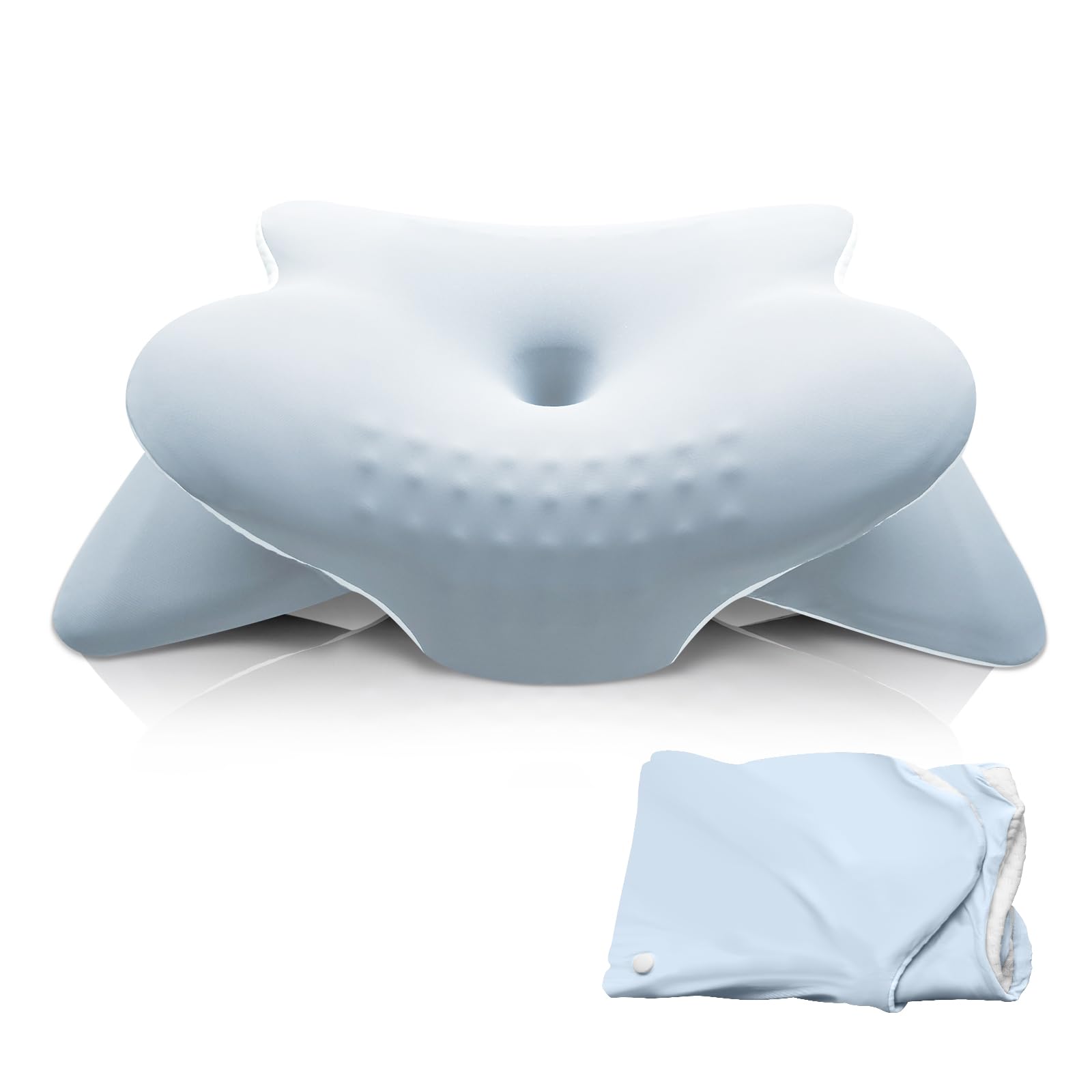 Asbtos Ergonomic Pillow - Cervical Pillows for Neck and Shoulder, Memory Foam Neck Support Pillow with 2 Washable Cooling Ice Silk Cover for Side Back Stomach Sleepers, Blue
