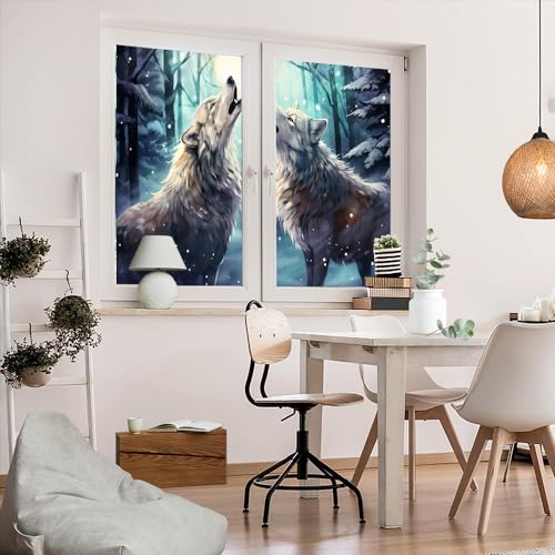 Película adhesiva de ventana privacidad lobos bosque 17.7x23.6 pulg x2 pcs miniatura 5
