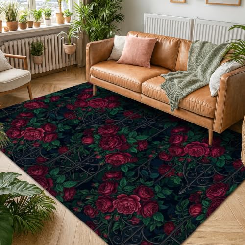 Alfombra de rosas para dormitorio decorativa clásica rectangular y antideslizante 6
