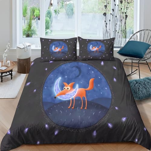Housse de couette 220x240 renard 3D parure de lit microfibre avec fermeture éclair king size