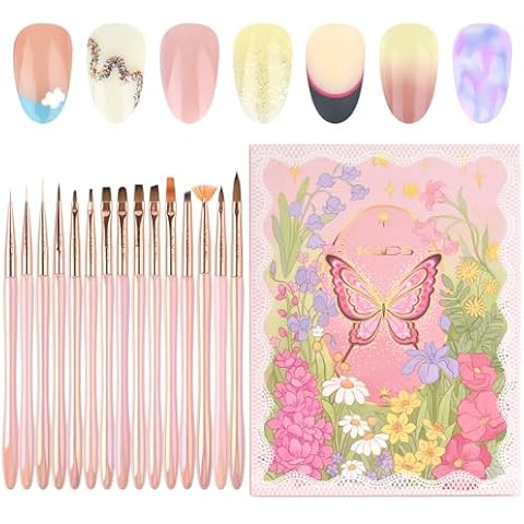 KADS 15Pcs Acrylic Nail Art Application Brushes Nail Art Tips Liner Brush Builder Brush Nail Painting Brush set Cover