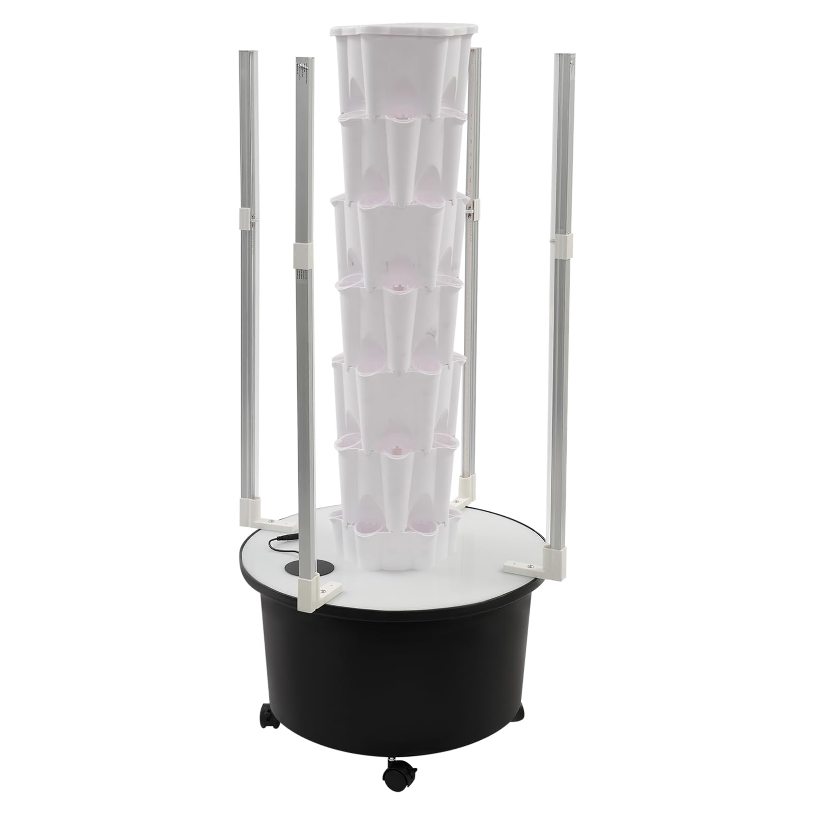 Torre idroponica, 6 piani, 36 fori per piante, sistema di coltivazione idroponico, set completo con luce a LED e pompa di irrigazione, giardino verticale mobile con ruote per erbe, insalata, fragole