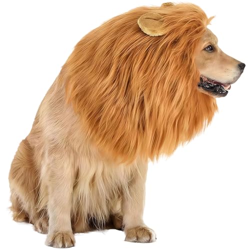 GWAWG Lion Mane Wig for Dog and Cat Costume, Adjustable Pet Costume with Ears for Dog (Brown)