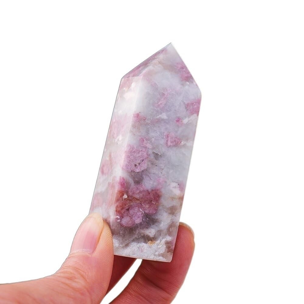 KJEBVHIRS Crystal Plum Blossom Tourmaline Four Side Column Crystal Tower Gemstone Home Decoration Ornaments (Size : 60-80g)