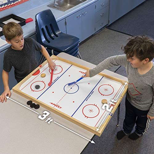 Gosports Ice Pucky Wooden Tabletop Hockey Game For Kids & Adults - Includes 1 Game Board, 2 Hockey Sticks & 3 Pucks #TOP4