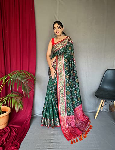 Image of SGF11 Women's Kanjivaram Patola Silk Saree Silk Saree Pure Golden Zari With Blouse Piece