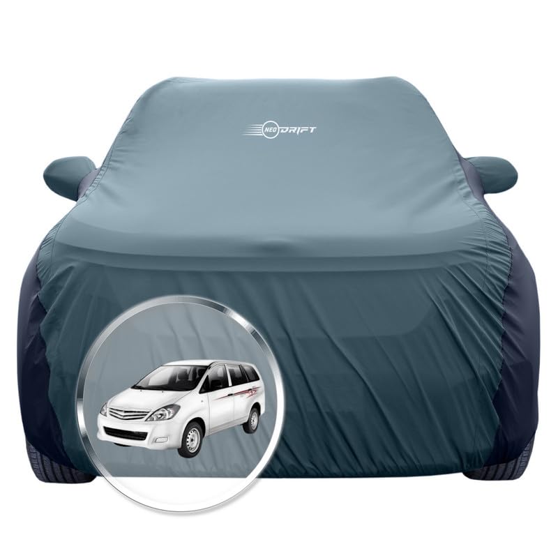 Image of NEODRIFT 'SuperTech' Car Cover for Toyota Innova (100% Water-Resistant, All Weather Protection, Tailored Fit, Multi-Layered & Breathable Fabric) (Colour: D.Green+Black)