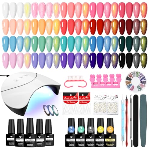 VANREESA Kit Semipermanente Unghie, 20 Colori Smalto Semipermanente Unghie con Lampada per Unghie 36W U V/LED, Kit Unghie Gel Completo con Base e Top Coat Set Manicure per Principianti