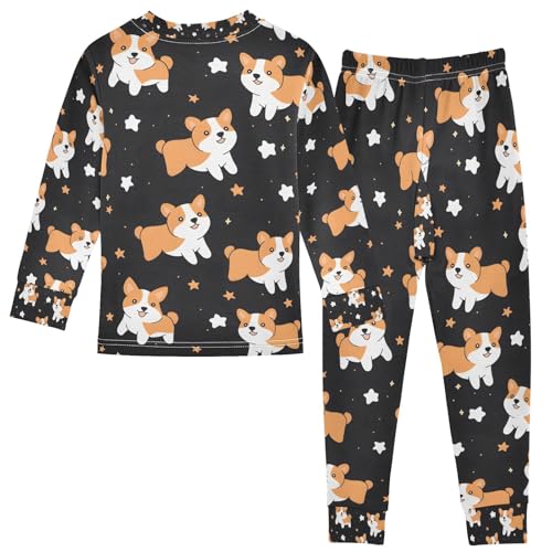 senya Funny Corgis with Star Pajamas Set Long Sleeve Soft Cotton Sleepwear 2 Piece2