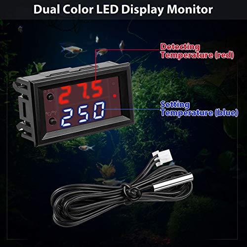 Image of Weewooday 2 Pcs 12v Electronic Temperature Controller Programmable -50 to 110C Heating /Cooling Thermostat Control Switch Module Ntc Waterproof Sensor Probe Dual Color LED Display Monitor