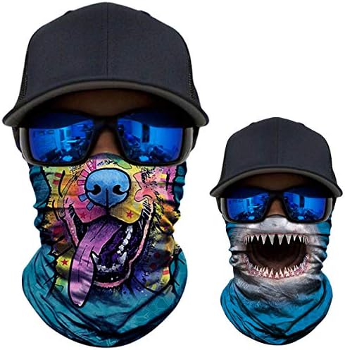 2 Pack - 3D Animal Neck Gaiter Scarf Bandana Face Mask Seamless UV Protection for Motorcycle Cycling Riding Running Fishing Hiking Camping Shark + Chimpanzee
