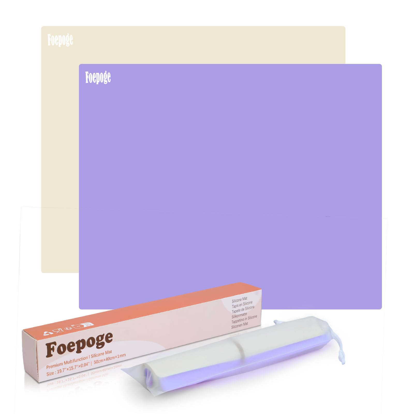 Foepoge 2Pack Silicone Craft Mat: 40 x 50 cm Large Silicone Mats for Worktops - Non-Stick Crafting Mat for Resin - Waterproof Table Protector for Kids - Heat Resistant Counter Protector (Beige+Purple)