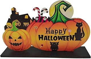 Decorazioni in legno per la tavola di Happy Halloween, segni di centrotavola in legno di Happy Halloween combinano Halloween Pumpkin Skull Candy Ghost ect Elements Party Scene Decoration