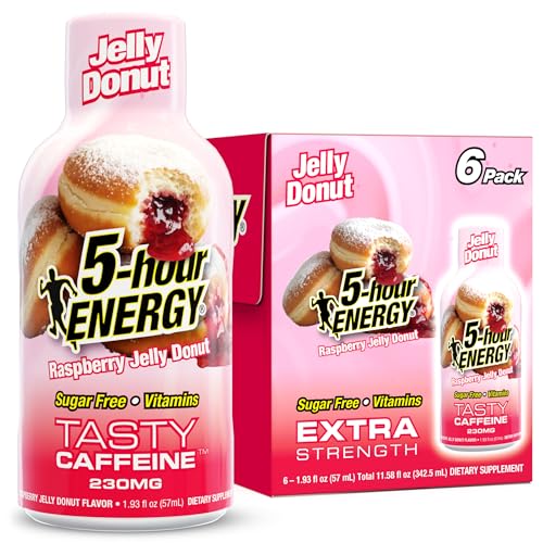 5-hour ENERGY JELLY DONUT Flavor 6 Count 1.93 Fl Oz Energy Shot Extra Strength Amino Acids B Vitamins Sugar Free and Zero Calories