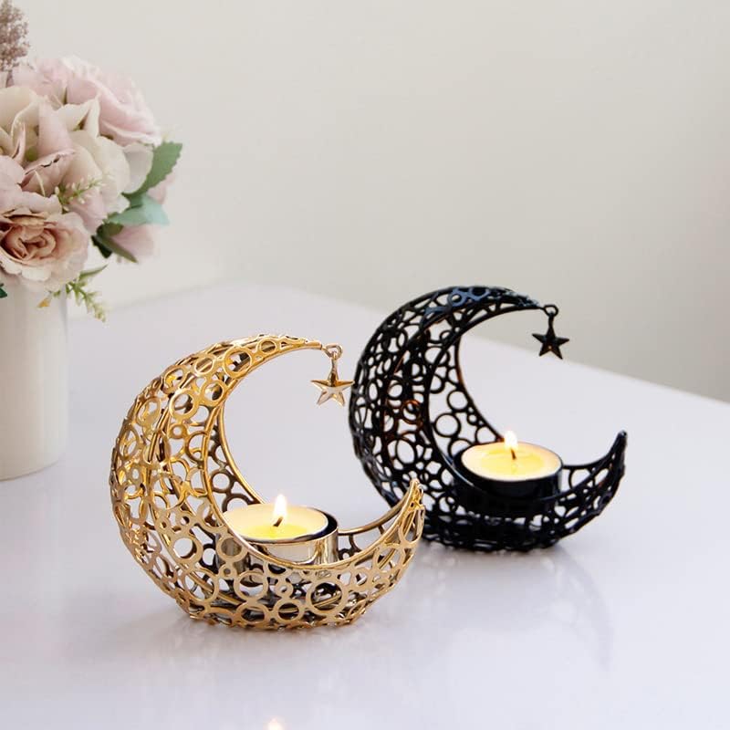 Candleholders Moon Black Gold Metal Candle Holder Creative Modern Romantic Wedding Christmas Domestic Decoration(Gold)