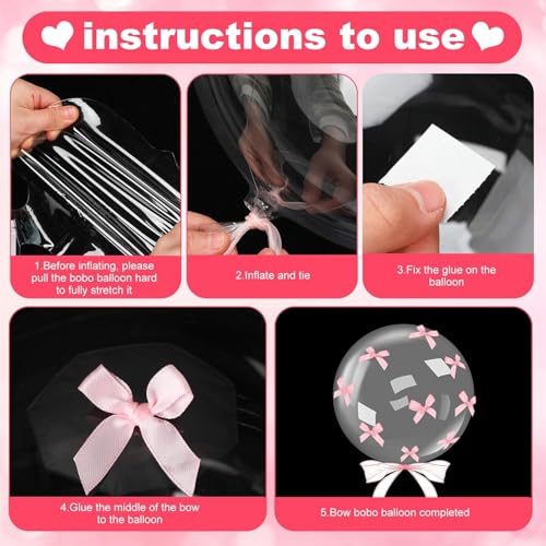 Image of Transparent Bobo Balloons with 80 Pink Bow Decorations Romantic Butterfly Balloon Suitable for Valentine's Day Wedding Anniversary Birthday Festival Celebration Decoration Aluminum Film Balloons