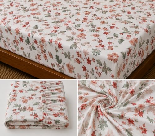 Image of Fitted Bedsheet White Soft Floral Print Glace Cotton 210 TC | Single Size for Single Bed Fits 3 x 6.25 ft Mattress (36 x 75 Inch) | All Around Elastic | 2 Pillow Cover | 7 Inch Deep Pocket