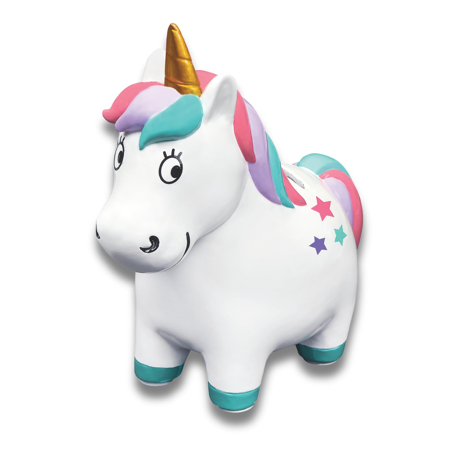 Einhorn Spardose aus Polyresin – rutschfest, goldenes Horn & Stern-Details (16 cm h)