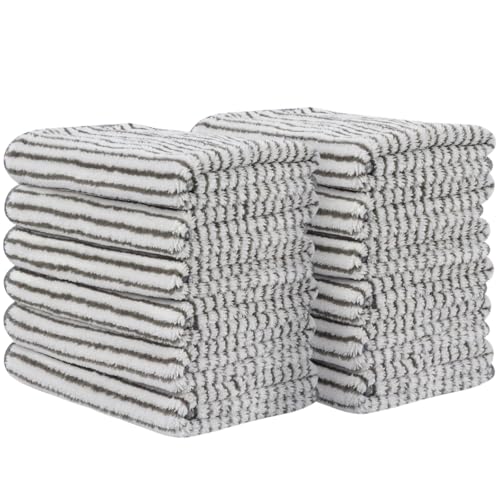SINLAND Superweiche Mikrofaser Gesichtstücher, 12 Stück, 30,5 x 30,5 cm, grau gestreift – Ansicht 1