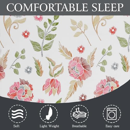Image of 240 TC Soft Ezyption Floral Single Bed Sheet Cotton - Single bedsheet with 1 Pillow Cover Hypoallergenic, Brethable, (Size- 60 x 90 Inch | White Green