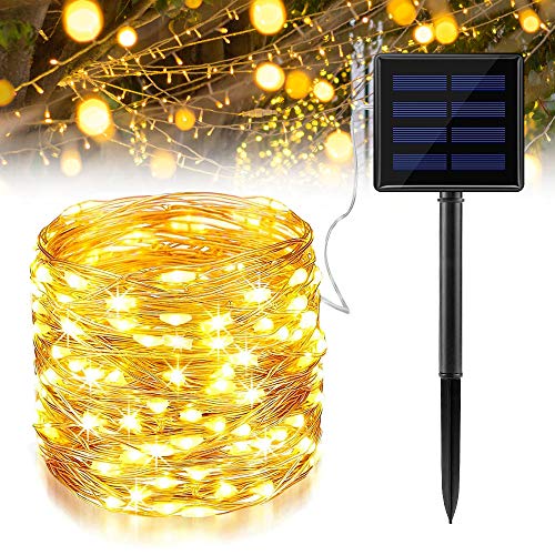 Preisvergleich Produktbild Ankway Solar Lichterketten Outdoor, 200LED Solarbetriebene Lichterketten IP65 Wasserdichte Kupferkabel 8 Modi Lichtdekoration für Gartenzäune, Terrassen, Partys und Weihnachten (Warmweiß)