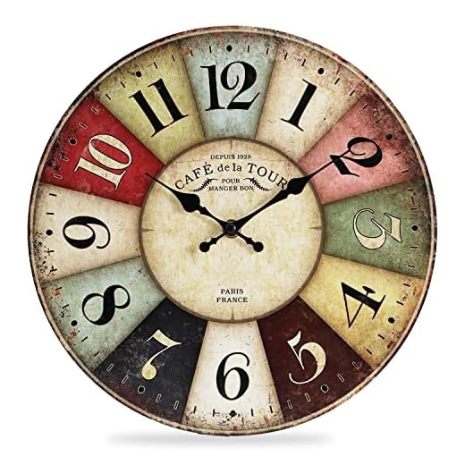 QWANPET Wall Clock,Quality Quartz Wall Clocks,Silent Non-Ticking Wooden Wall Clock Battery Operated, 12" Retro Rustic Style Decor Wall Clock for Living Room,Kitchen,Home,Bathroom,Bedroom