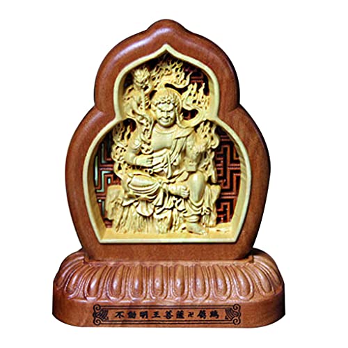 ミニチュア仏像 不動明王 9cm 桃木製 + ツゲ(酉年生まれ)十二支守り本尊 お守り 魔除け 本尊 木製 置物 木彫り仏像(ふどうみょうおう)