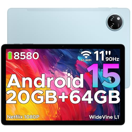 DOOGEE Tab A9+ Tablet 11 Pulgadas, 8580mAh, 20GB RAM+ 64GB ROM (TF 2TB), Tablet Android 15 Cámara Principal 13MP, Tableta para Niños, Altavoces Duales, FM/Face ID/WidevineL1/OTG/GPS/Jack 3.5mm Azul