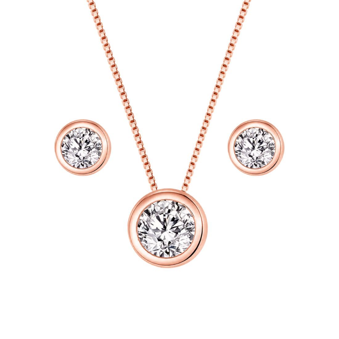 Stylish 18k Rose Gold Plated American Diamond Chain Pendent Necklace & Earrings Set for Women & Girls, Luxury AD Pendant Gift Set for Women, Girls & Her-image-26