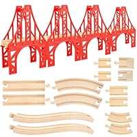 18 Pcs Wooden Train Suspension Bridges Wooden Tracks Accessories Crossing Track Bridge Compatible with All Major Brands for Boys Girls