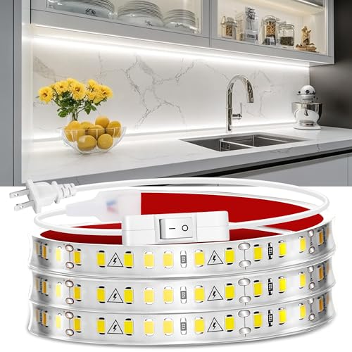 maylit Under Cabinet Strip Lighting Plug in 48in, Ultra Bright Small LED Light Bar, 6000K Cool...