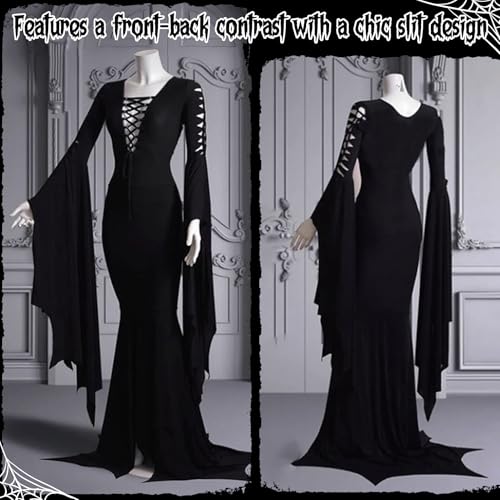 Disfraz Vintage Morticia Addams Negro Vestido Largo Mujer miniatura 5