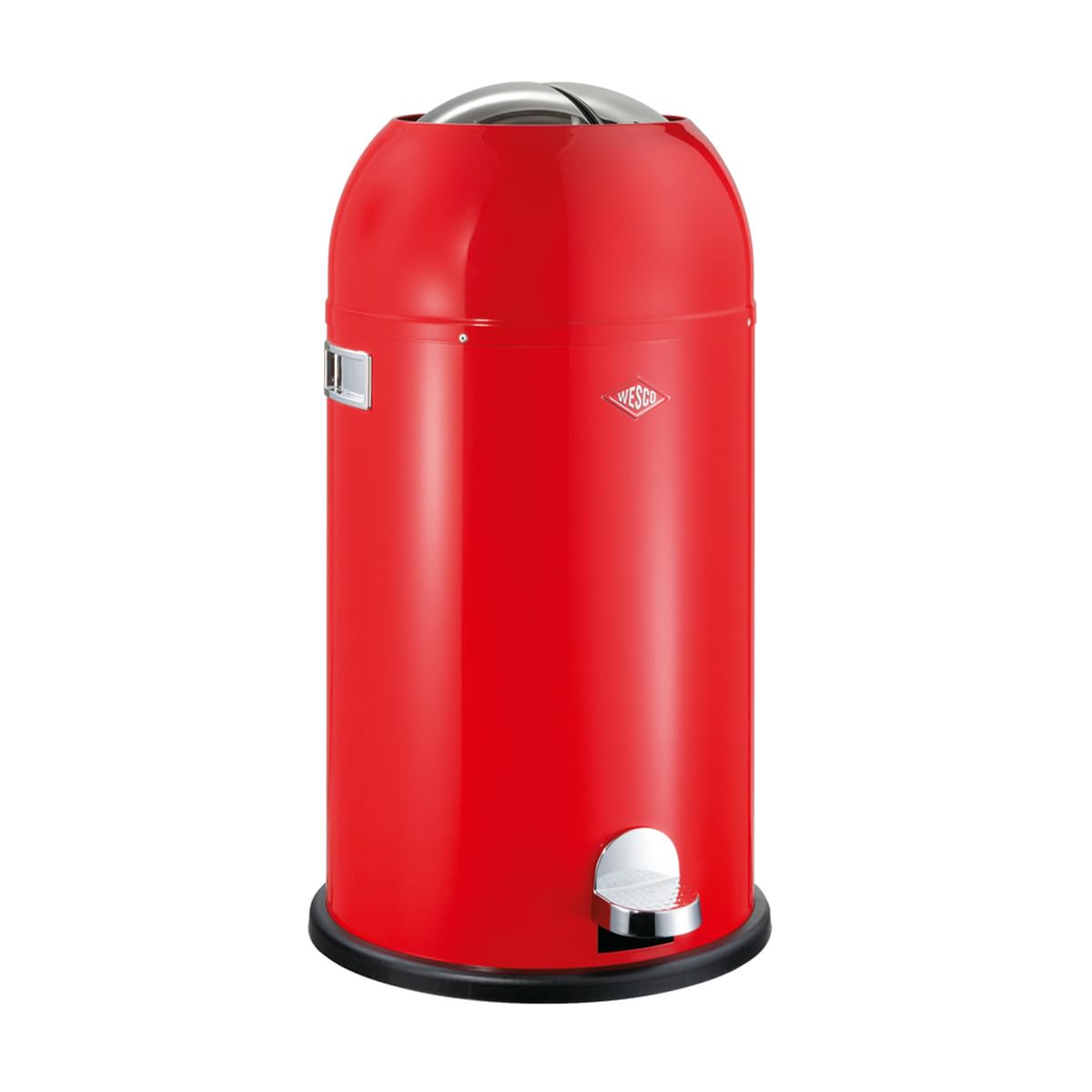 WESCO Kickmaster - Cubo de basura (chapa de acero con recubrimiento en polvo, amortiguador integrado, 33 litros de capacidad, ranura grande), color rojo