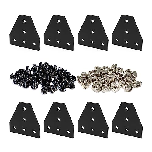 Image of 8 Sets 2020 Aluminum Extrusion T Slot Corner Bracket 20 Series Extruded Hardware T Shape Joint Plate with Nut Bolt for 20 /20 20mm T V Slot Black Aluminum Profile Connector Accessories