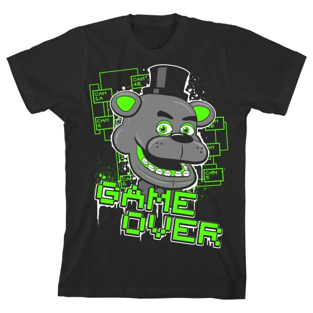 Five Nights at Freddy's Neon Green Game Over Boy's Black T-Shirt