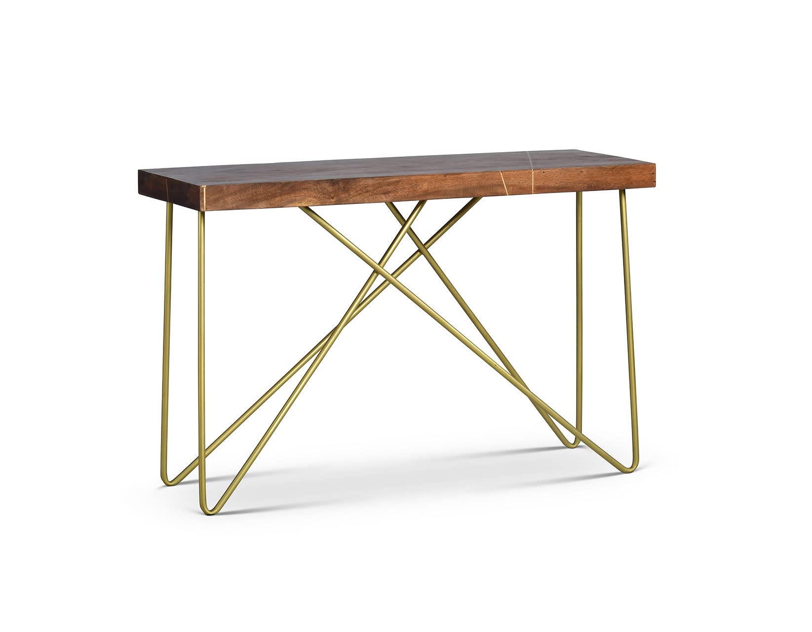 F-3, Wooden Top with Brass Fitting Console with Iron Base