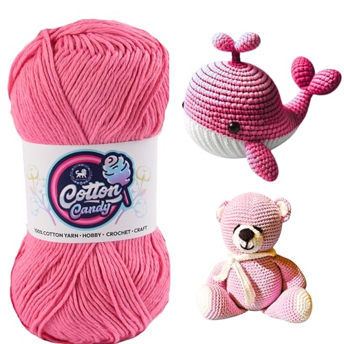 Image of NESTNHAVEN Cotton Candy 100% Cotton Yarn - (100g, 185 Meters) - Luxury Yarn for Crochet, Amigurumi, Embroidery, Toys, Garments, Flowers and Hobby, Projects. (Pink) | (200 Gm)