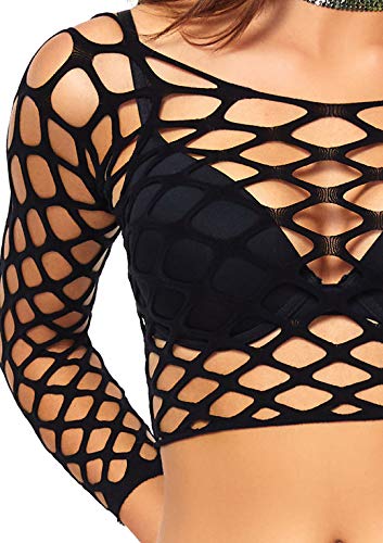 Leg Avenue Women's Sexy Long Sleeve Crop Top, Black Fishnet, O/S
