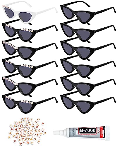 Kanayu 12 Pcs Bachelorette Sunglasses Bride Bridesmaid Sunglasses Cat Eye Sunglasses 200 Pcs Letter Beads for Wedding Favors