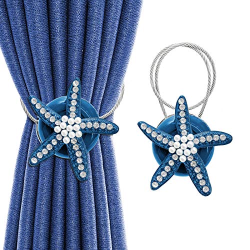 Curtain Tiebacks Crystal Starfish Curtain Tieback Magnetic Curtain Holdbacks Crystal Decorative Window Curtain Holdback Hooks Small Buckle Ties Backs for Drapes Navy Blue 2 Pack