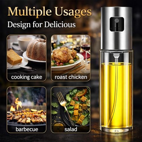 Image of Oblivion Oil Sprayer Dispenser Glass Bottle for Cooking and Multi-use with Silicone Spatula and Pastry Brush Set for Cake Mixing Baking Grilling and oiling Kitchen Combo for Home and Professional use