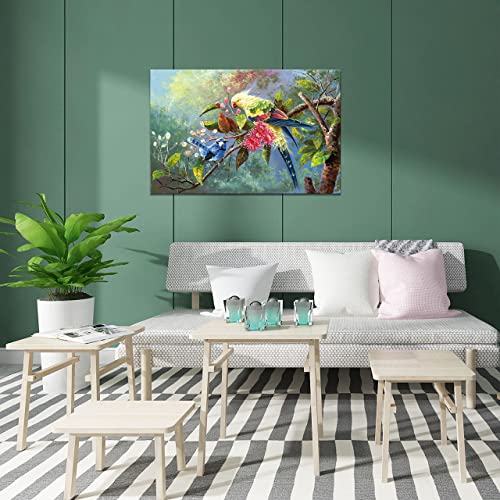Parrot Art Wall Living Room Decorat Hand-Painted Canvas Oil Painting Symbol Of Auspicious Happiness Picture Scroll Suitable For Hanging In The Bedroom Corridor 3D Printing Art 16X24 Inch Frameless #TOP6