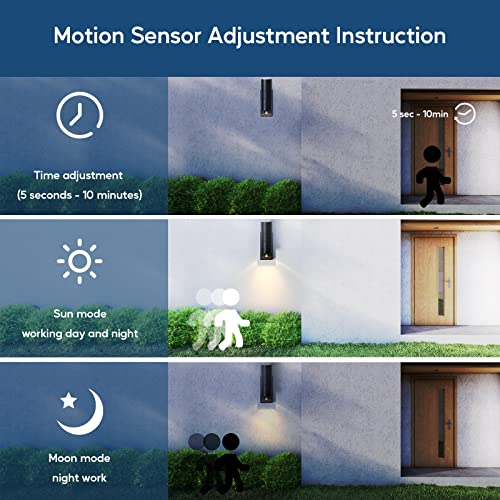 Kerry Outdoor Wall Lights, Up and Down Lamp with Motion Sensor, IP44 Black Stainless Steel Outside Lighting Mains Powered Fixtures, PIR Detector External Wall Sconce for Front Door, Porch, Garden - Image 4