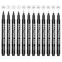 Fineliner Pens Black Set, 12 Pcs Art Pens, Waterproof Technical Drawing Pens, Ink Pens for Technical Drawing, Sketching, Writing, Anime, Illustrations