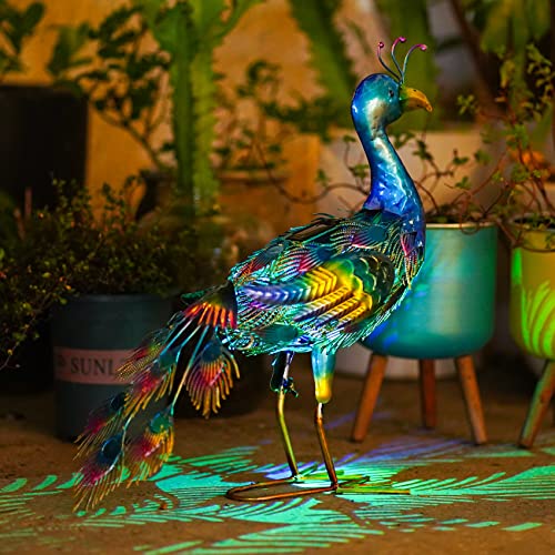 Wtreew Solar Peacock Statue Garden Light - 19" Tall Large Metal Peacock Sculpture Metal Yard Art Lawn Ornament For Outdoor Backyard Porch Patio Decor (Peacock) #TOP5